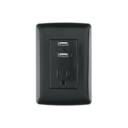 COUSB-IN Contacto aterrizado + 2 puertos USB, negro, línea Italiana