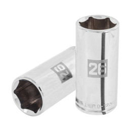 D-1226-ML Dado largo de 26 mm, 6 puntas, cuadro 1/2', Truper