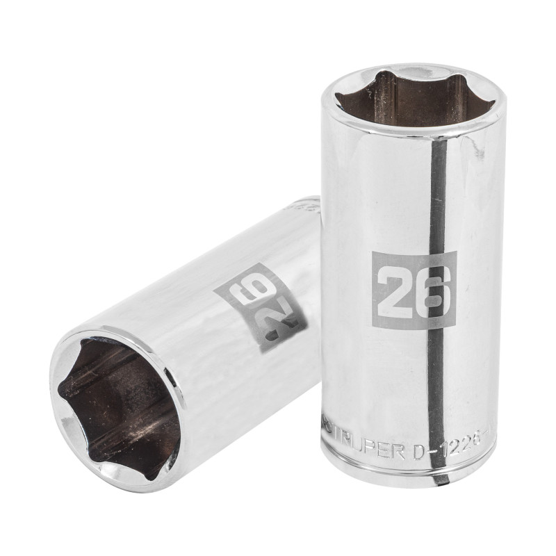 D-1226-ML Dado largo de 26 mm, 6 puntas, cuadro 1/2', Truper