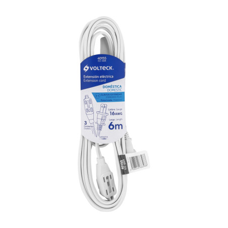 ED-6BR Extensión eléctrica doméstica 6 m blanca con clavija recta