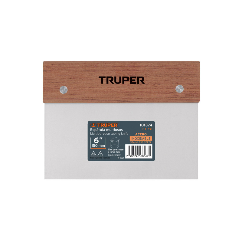 ETR-6 Espátula rectangular 6' x 3' acero inoxidable, mango madera