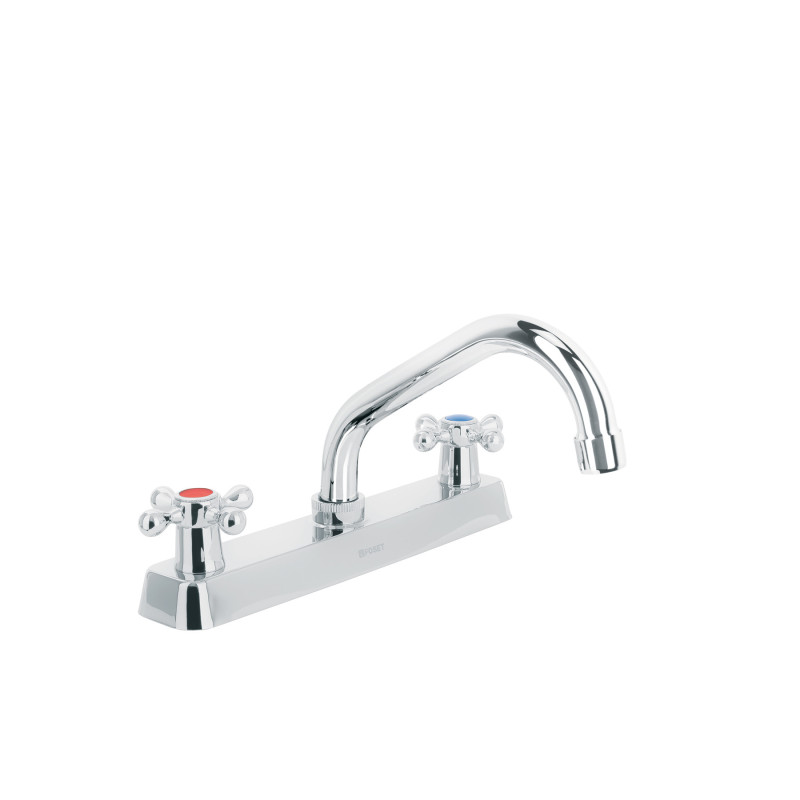 F-317E Mezcladora 8' p/fregadero, cuello corto, manerales cruceta