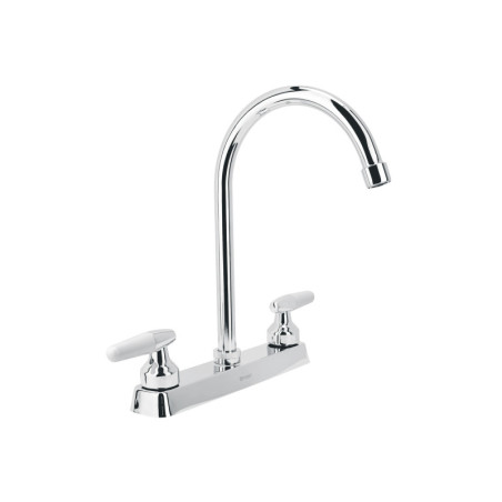 F-320I Mezcladora 8' p/fregadero, cuello curvo, manerales cono
