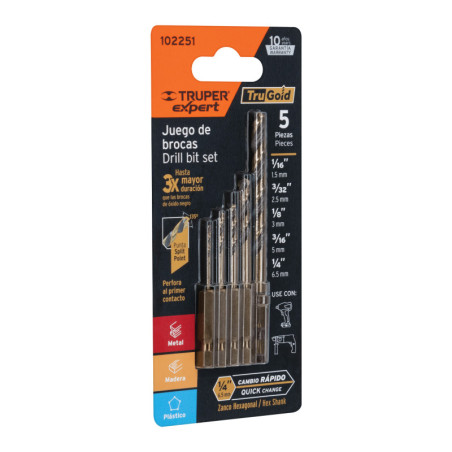 JBAV-5R Juego de 5 brocas HSS para metal zanco cambio rápido, Expert