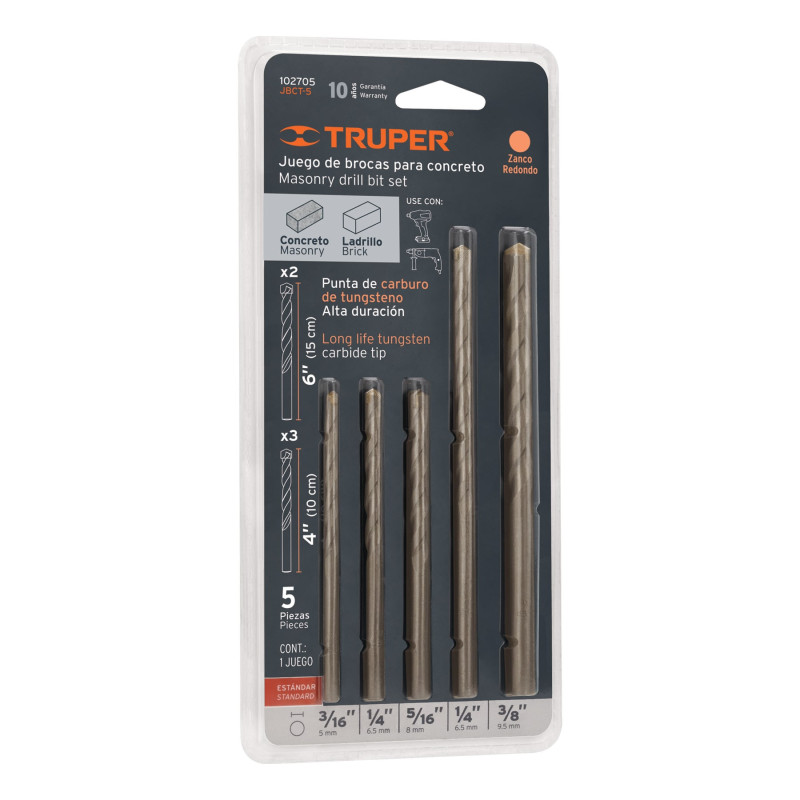 JBCT-5 Juego de 5 brocas para concreto, Truper