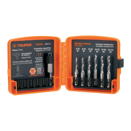 JBMT-6 Juego de 6 brocas HSS con machuelo para metal, Truper