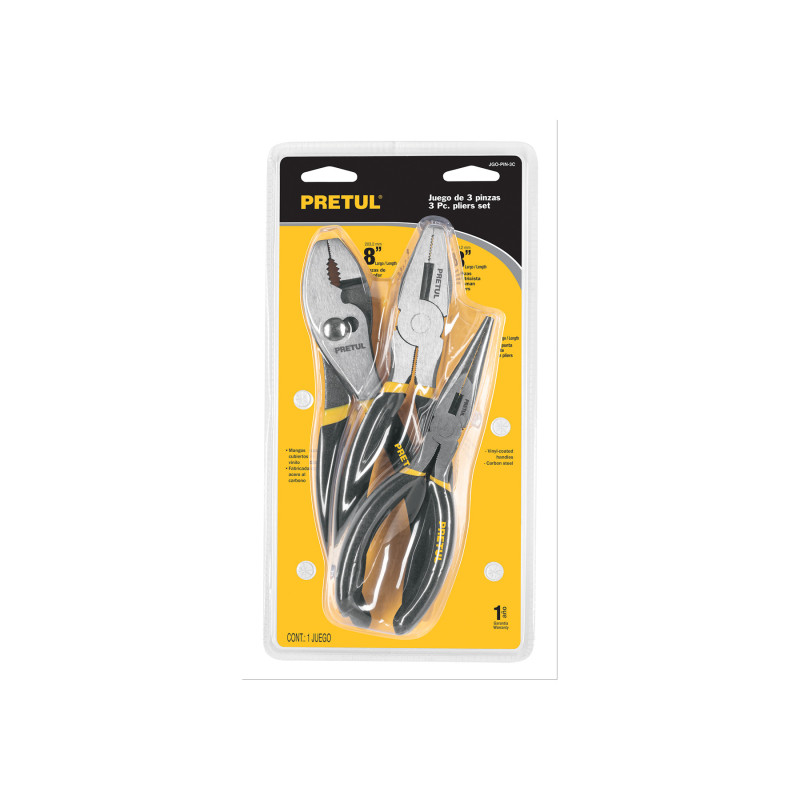 JGO-PIN-3C Juego de 1 pinza de 6' y 2 de 8' mango de vinil, Pretul