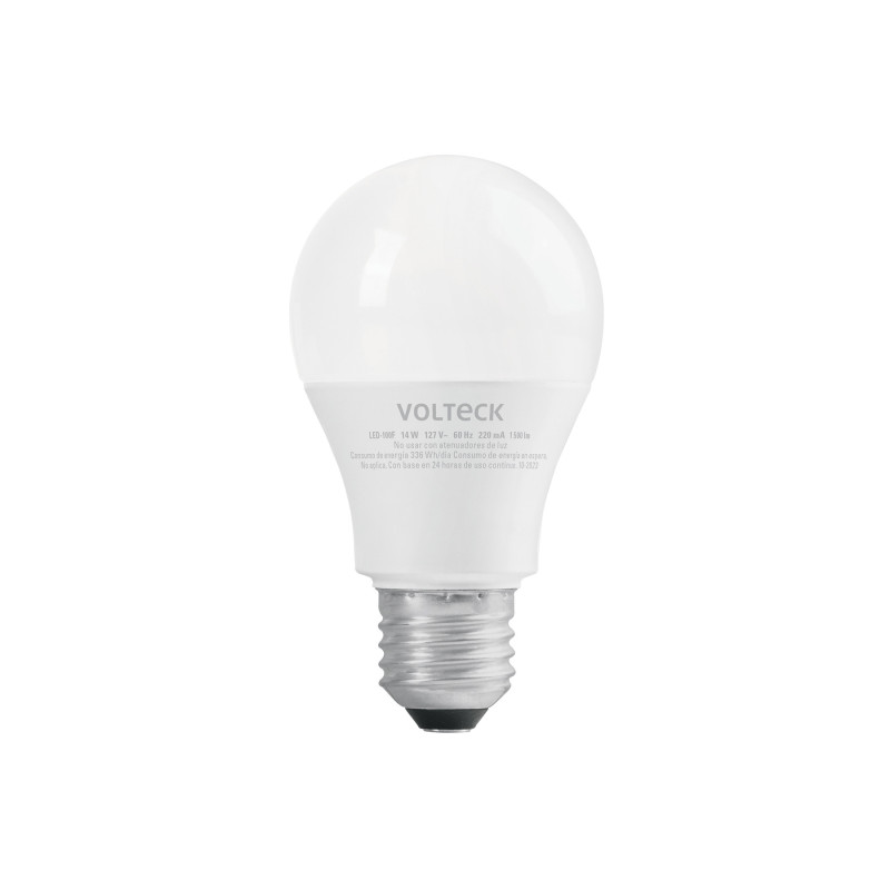 LED-100F Lámpara LED tipo bulbo A19 14 W luz de día, caja, Volteck