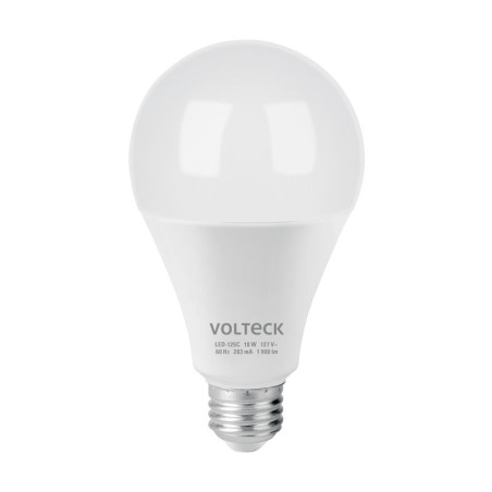 LED-125C Lámpara LED tipo bulbo A19 18 W luz cálida, caja, Volteck