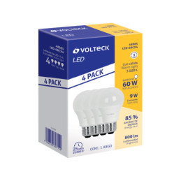LED-60CX4 Pack de 4 lámparas de LED, A19, 9 W, luz cálida, Volteck