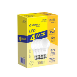 LED-75CBX4 Pack de 4 lámparas de LED A19 10 W luz cálida, caja, Volteck