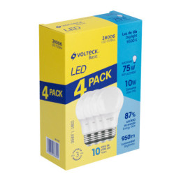 LED-75FBX4 Pack de 4 lámparas de LED A19 10 W luz de día, caja, Volteck