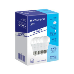 LED-75FX4 Pack de 4 lámparas de LED A19 12 W luz de día, caja, Volteck