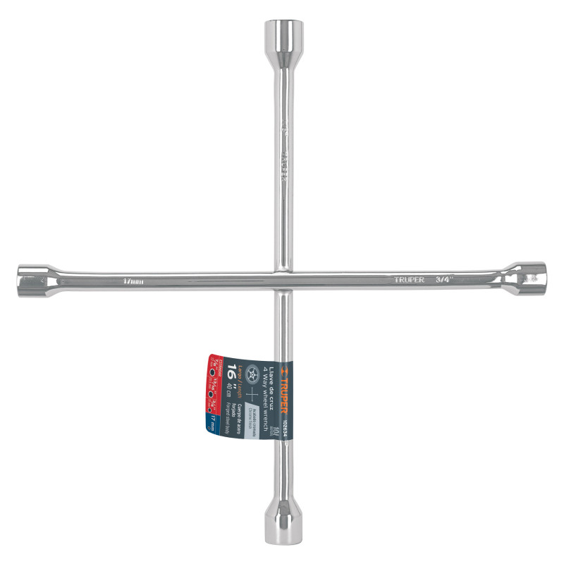 LLCR-16 Llave de cruz 16' pulida y cromada, Truper