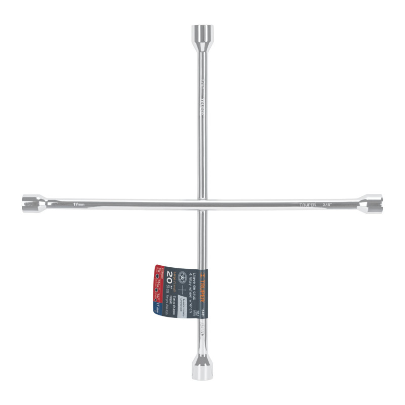 LLCR-20 Llave de cruz 20' pulida y cromada, Truper