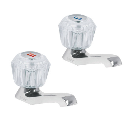 M-242A Juego 2 llaves individuales para lavabo, manerales acrílico