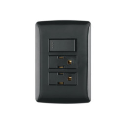 PA-APCO-I3N Placa armada 2 contactos e interruptor,negro, línea Italiana