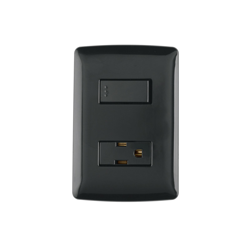 PA-APCO-IN Placa armada contacto e interruptor, negro, línea Italiana
