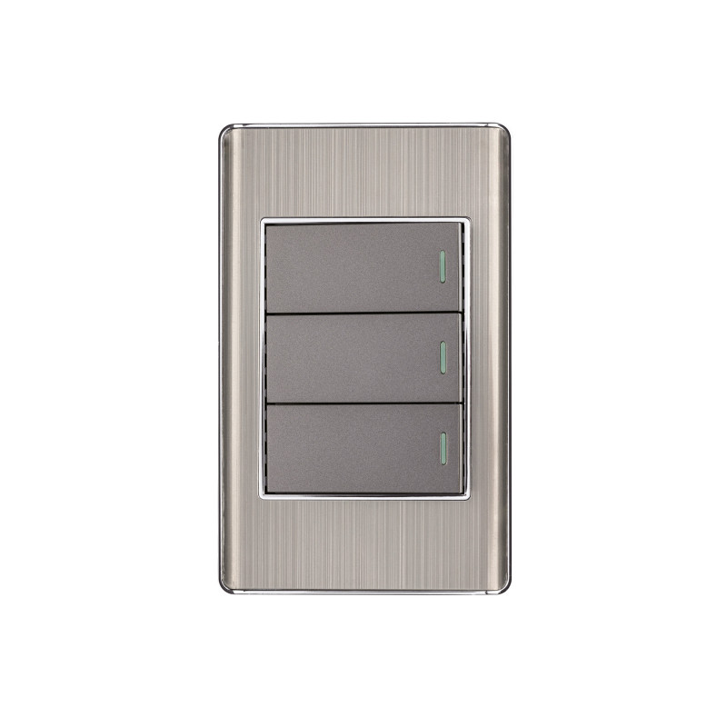 PA-APTR-LA Placa armada acero inox 3 interruptores 1 módulo, Lisboa