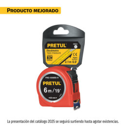 PRO-55MEB-R Flexómetro verde 5.5 m cinta 25 mm, en tarjeta, Pretul