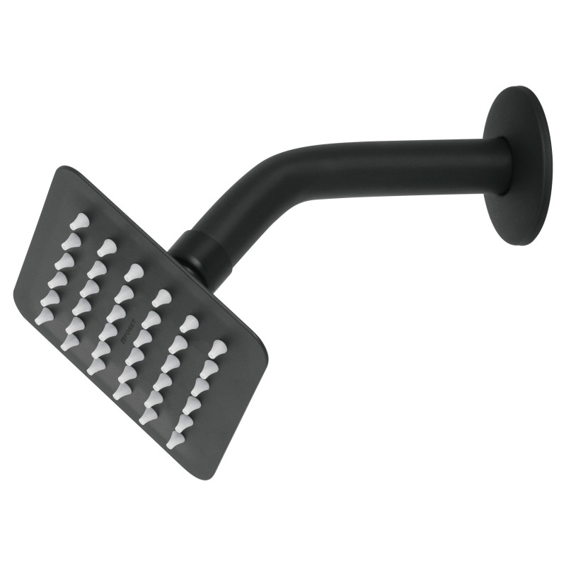 R-413M Regadera cuadrada 4', acero inox, con brazo, negro, Túbig