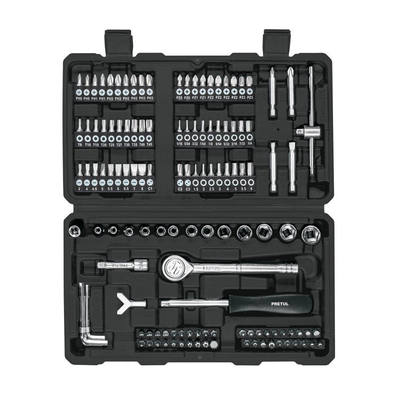 SET-130 Juego de 130 herramientas 1/4' para mecánico, Pretul