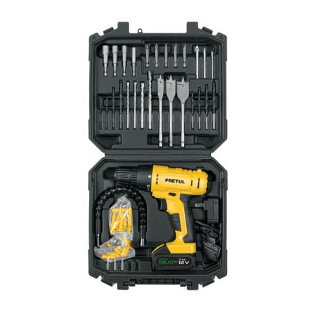 TALI-12PK2 Taladro 3/8' inalámbrico 12 V+35 accesorios, estuche, Pretul
