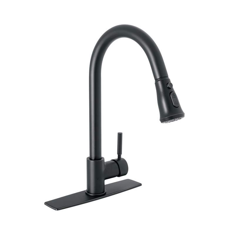 TBF-84M Monomando para fregadero,cuello extraible,negro mate,Tubig