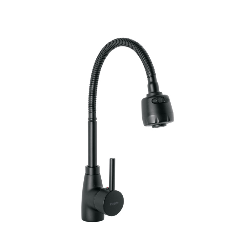 TBF-87M Monomando para fregadero con cuello flexible, negro, Tubig