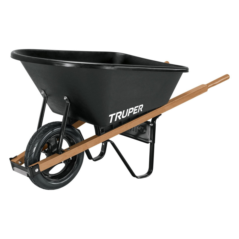 TP-6FF Carretilla concha plástica 6 ft3 Imponchable b/madera,Truper