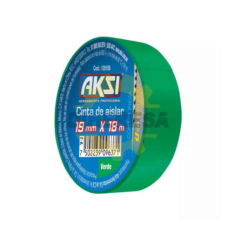 Cinta De Aislar Verde 19 Mm X 18m