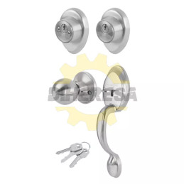 Cerradura Puerta Ppal Gatillo - Perilla Doble, Cromo Mate