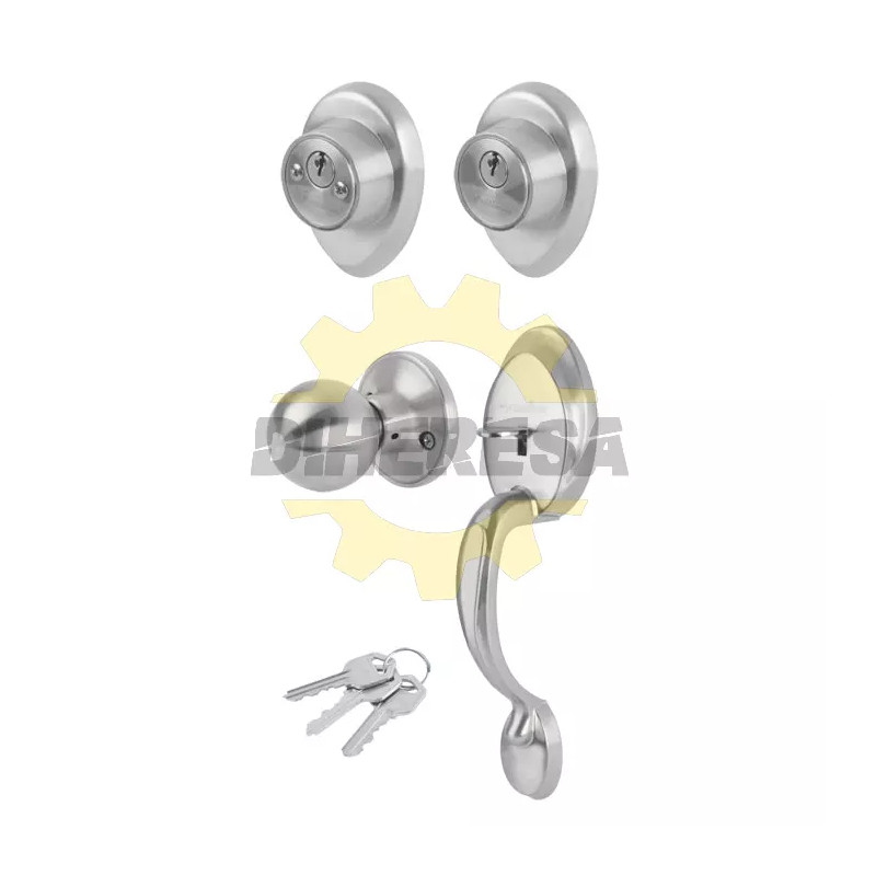 Cerradura Puerta Ppal Gatillo - Perilla Doble, Cromo Mate