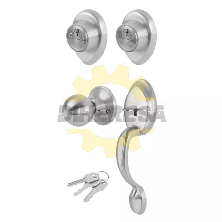 Cerradura Puerta Ppal Gatillo - Perilla Doble, Cromo Mate