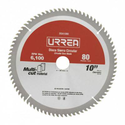 DSA1080 URREA Disco para sierra circular para aluminio 10  pulgadas  80 dientes