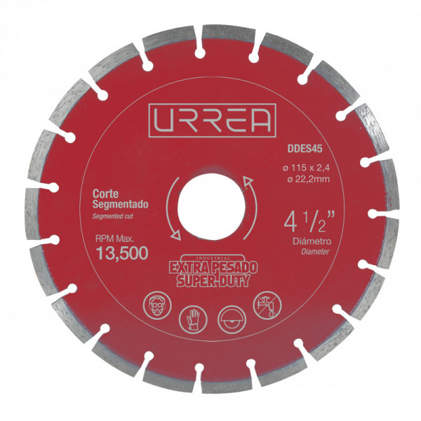 DDES45 URREA Disco de diamante uso extra pesado corte segmentado 4 1/2" Urrea | DIHERESA