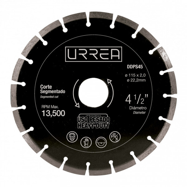 DDPS45 URREA Disco de diamante uso extra pesado corte segmentado 4 1/2" Urrea | DIHERESA