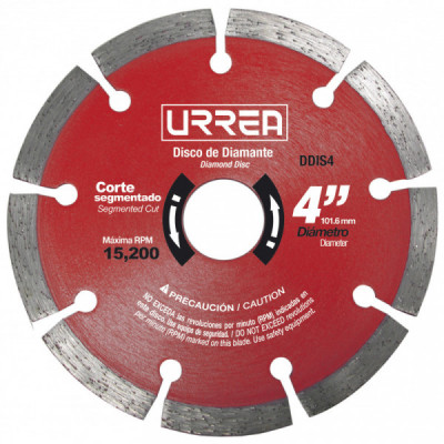 DDIS4 URREA Disco de diamante uso industrial corte segmentado 4" Urrea | DIHERESA