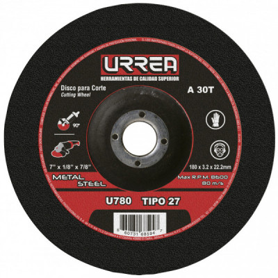 U780 URREA Disco abrasivo tipo 27 para metal 7 x 1/8" uso extra pesado Urrea | DIHERESA