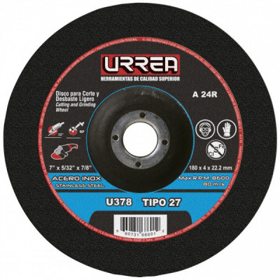 U378 URREA Disco abrasivo tipo 27 para acero inoxidable 7 x 5/32  pulgadas uso extra pesado