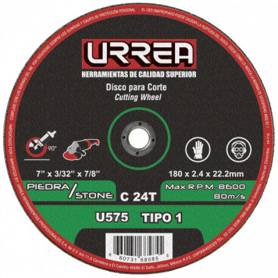 U575 URREA Disco abrasivo tipo 1 para piedra 7 x 3/32  pulgadas  uso extra pesado