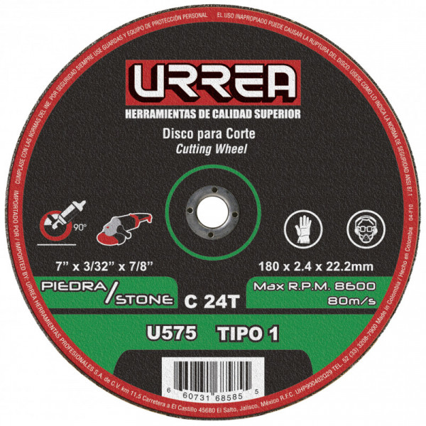 U575 URREA Disco abrasivo tipo 1 para piedra 7 x 3/32" uso extra pesado Urrea | DIHERESA