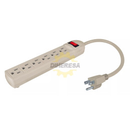 Barra Multicontacto 6 Entradas Cable 50cm 16awg