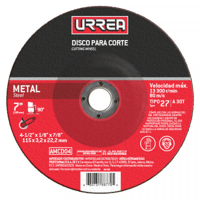 AMCD04 URREA Disco abrasivo tipo 27 para metal 4-1/2" x 1/8" uso general Urrea | DIHERESA