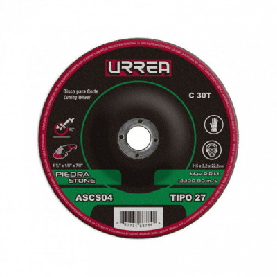 ASCS04 URREA Disco abrasivo tipo 27 para piedra 4-1/2" x 1/8 uso general Urrea | DIHERESA