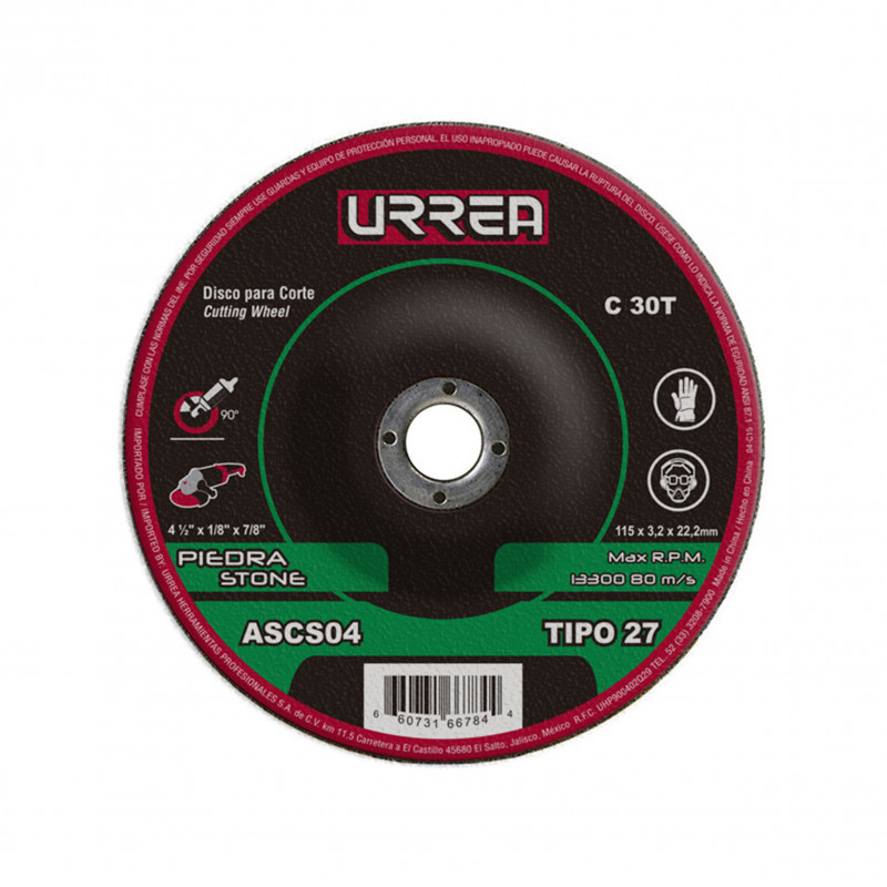 ASCS04 URREA Disco abrasivo tipo 27 para piedra 4-1/2" x 1/8 uso general Urrea | DIHERESA ASCS04 URREA Disco abrasivo tipo 27 para piedra 4-1/2" x 1/8 uso general Urrea | DIHERESA