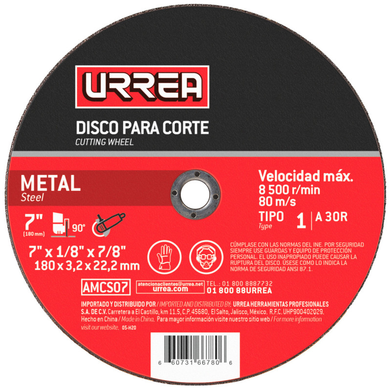 AMCS04 URREA Disco abrasivo tipo 1 para metal 4-1/2" x 1/16" uso general Urrea | DIHERESA AMCS04 URREA Disco abrasivo tipo 1 para metal 4-1/2" x 1/16" uso general Urrea | DIHERESA