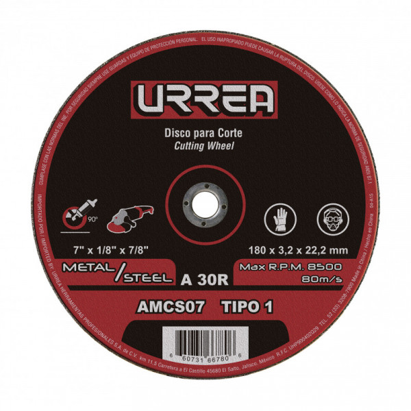 AMCS07 URREA Disco abrasivo tipo 1 para metal 7 x 1/8" uso general Urrea | DIHERESA