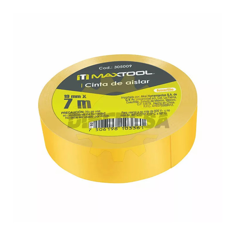 Cinta De Aislar Amarillo 19mmx7m