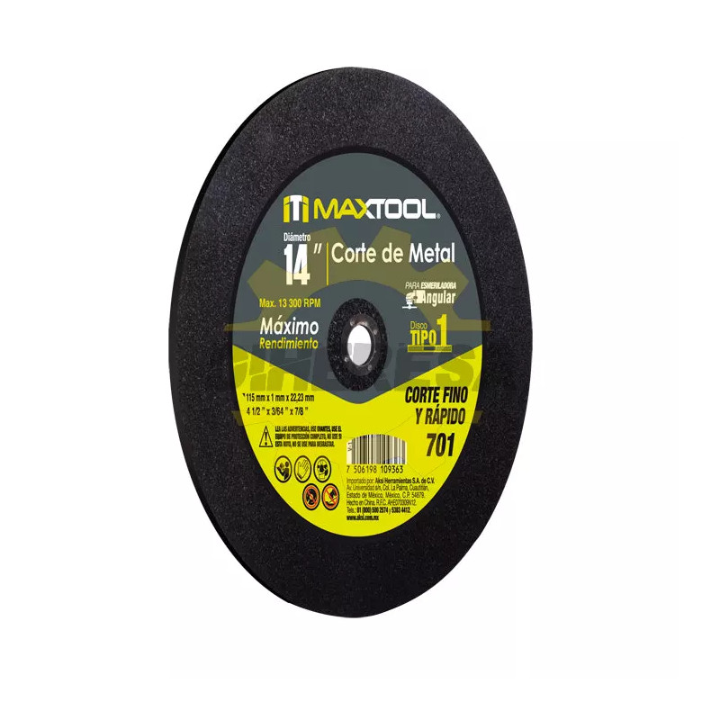 Disco Corte De Metal 14" Chop Saw, Tipo 1 Maxtool